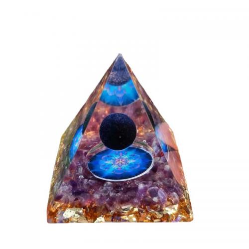 Синтетическая смола Пирамида украшения, с Полудрагоценный камень, эпоксидная смола, разный размер для выбора, продается PC
