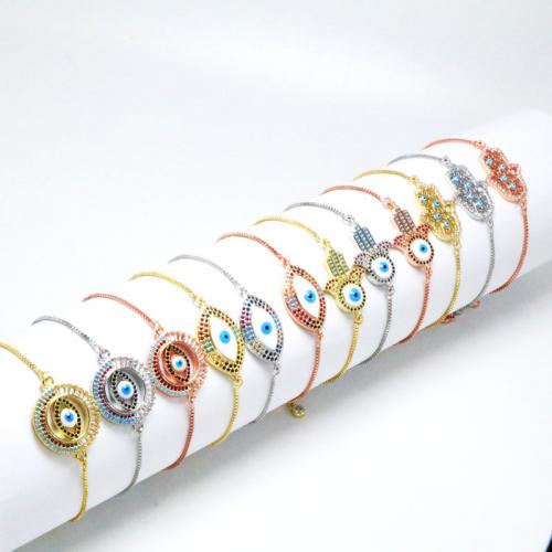 Evil Eye Jewelry Bracelet, Brass, plated, Adjustable & fashion jewelry & micro pave cubic zirconia & for woman & enamel Approx 22 cm 
