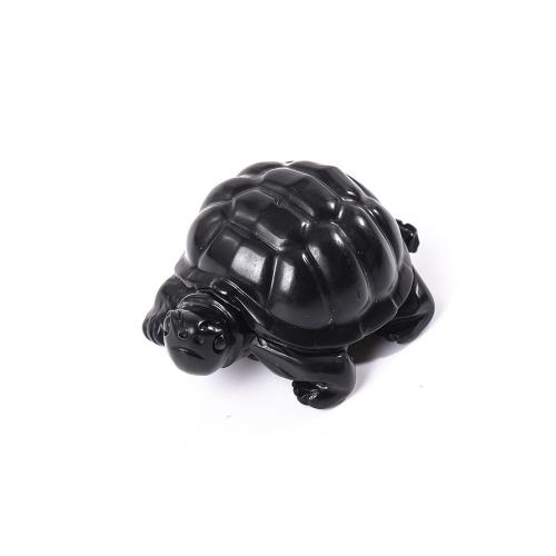 Gemstone Decoration, Obsidian, Turtle, Carved, for home and office & fashion jewelry, black, 50mm 