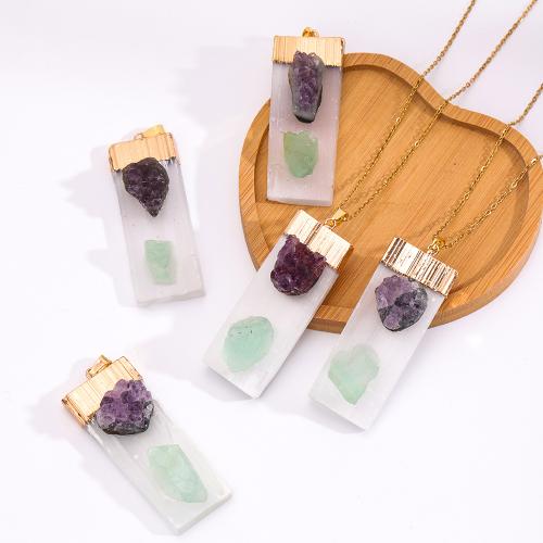 Gemstone Necklaces, Gypsum Stone, with Green Aventurine & Amethyst & Brass, Rectangle, gold color plated, fashion jewelry & Unisex 50mm Approx 45 cm 