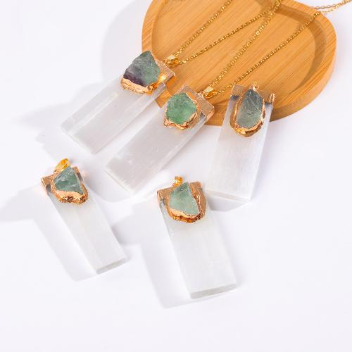 Gemstone Necklaces, Gypsum Stone, with Colorful Fluorite & Brass, Rectangle, gold color plated, fashion jewelry & Unisex 60-65mm Approx 45 cm 