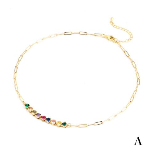 Messing Zirkonia Halskette, mit kubischer Zirkonia, mit Verlängerungskettchen von 5cm, plattiert, Modeschmuck & verschiedene Stile für Wahl & für Frau, keine, 5x5mm, Länge:ca. 35 cm, verkauft von PC