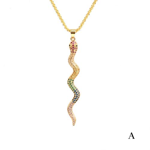 Cubic Zircon Micro Pave Brass Necklace, Snake, gold color plated, fashion jewelry & micro pave cubic zirconia & for woman Approx 45 cm 