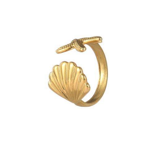 Titanium Steel Finger Ring, Shell, 18K gold plated, fashion jewelry & for woman 