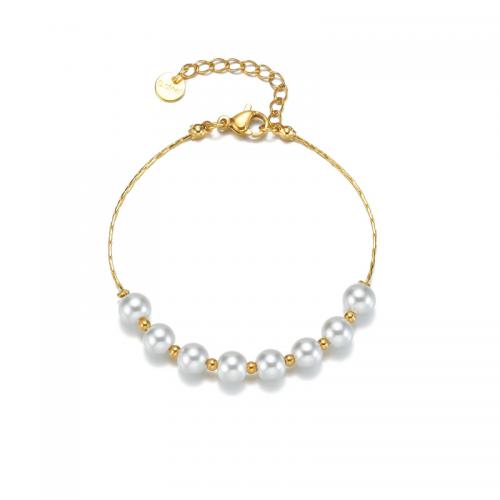 Titan Edelstahl Armband / Armreif, Titanstahl, mit Kunststoff Perlen, mit Verlängerungskettchen von 3cm, 18K vergoldet, Modeschmuck & für Frau, Länge:ca. 16.5 cm, verkauft von PC