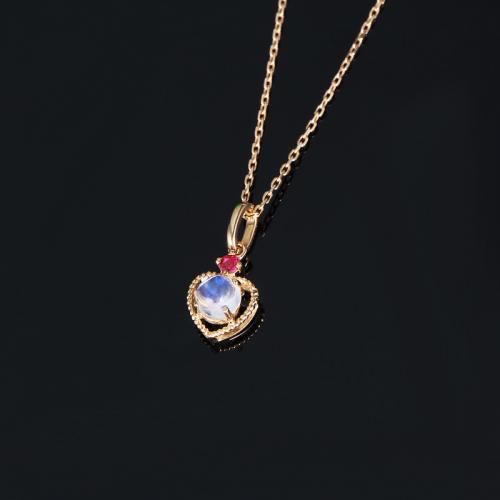 Zircon cubique Micro Pave collier en argent sterling, Argent sterling 925, avec Moonstone, coeur, Plaqué d'or 14K, bijoux de mode & pavé de micro zircon & pour femme Environ 45 cm, Vendu par PC