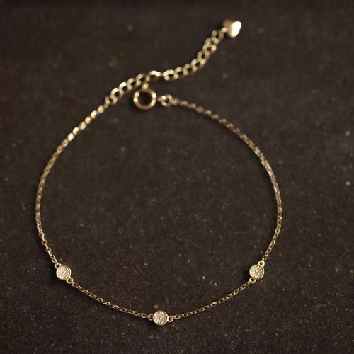 Cubic Zirconia Micro Pave Sterling Silver Bracelet, 925 Sterling Silver, with 3cm extender chain, 14K gold plated, fashion jewelry & micro pave cubic zirconia & for woman Approx 15 cm 