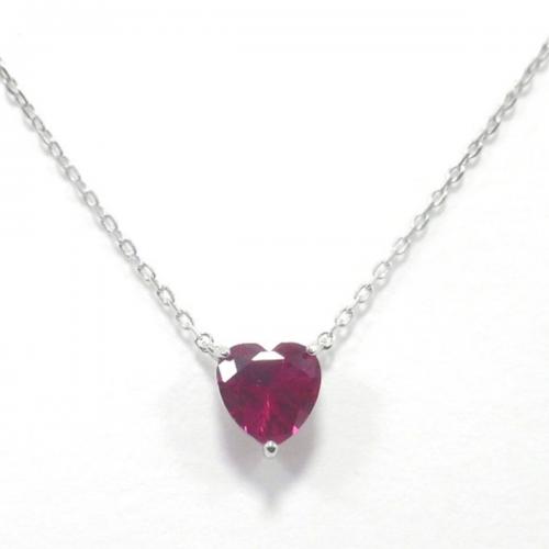 Sterling Silver Jewelry Necklace, 925 Sterling Silver, with Ruby Alumina, Heart, plated, fashion jewelry & for woman Approx 45 cm 