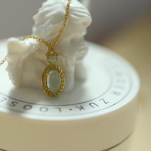 Collier de bijoux en argent , Argent sterling 925, avec pierre gemme, Plaqué d'or 14K, bijoux de mode & pour femme Environ 45 cm, Vendu par PC