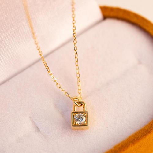 Cubic Zirconia Micro Pave Sterling Silver Necklace, 925 Sterling Silver, Lock, 18K gold plated, fashion jewelry & micro pave cubic zirconia & for woman Approx 45 cm 