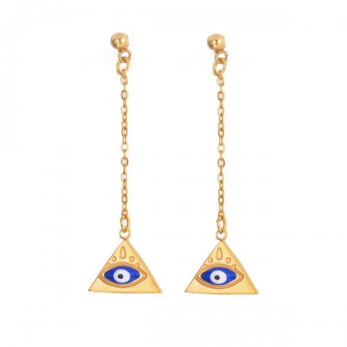 Evil Eye Earrings, 304 Stainless Steel, Triangle, fashion jewelry & for woman & enamel, golden 