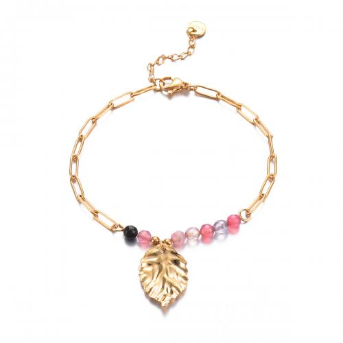 Stainless Steel Charm Bracelet, 304 Stainless Steel, with Plastic, with 3.7cm extender chain, Leaf, fashion jewelry & for woman, golden, 20mm Approx 18 cm 