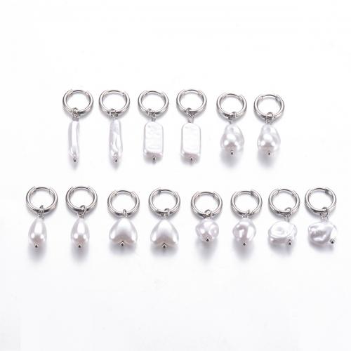 Stainless Steel Drop Earring, 304 Stainless Steel, with Plastic Pearl, fashion jewelry & for woman 