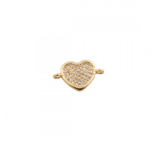 Cubic Zirconia Micro Pave Brass Connector, Heart, DIY & micro pave cubic zirconia, golden Approx 1.5mm 