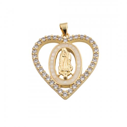 Cubic Zirconia Micro Pave Brass Pendant, Heart, fashion jewelry & Unisex & micro pave cubic zirconia, golden Approx 3.5mm [