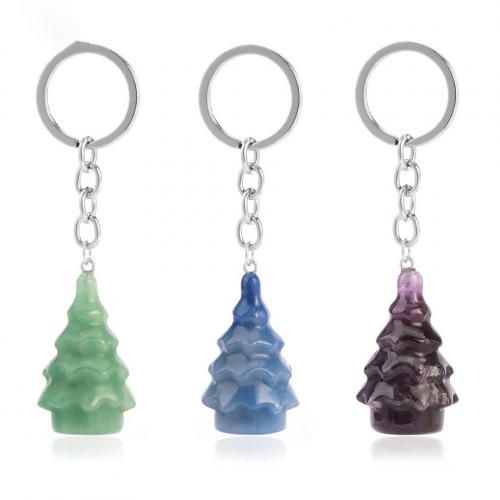 Zinc Alloy Key Chain Jewelry, Gemstone, with Zinc Alloy, Christmas Tree 