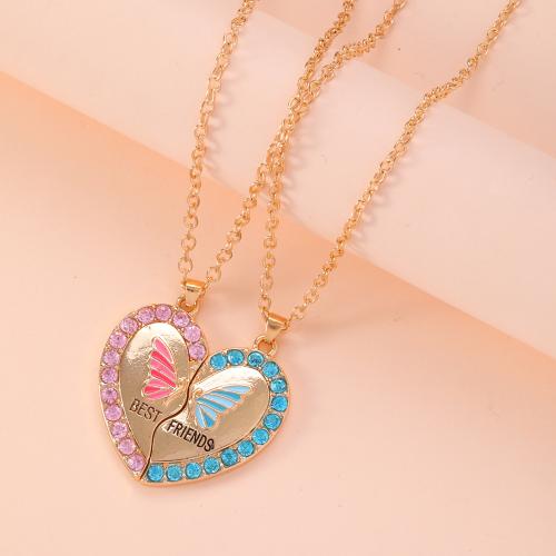 Enamel Zinc Alloy Necklace, with 5CM extender chain, Heart, plated, for woman & with rhinestone cm 