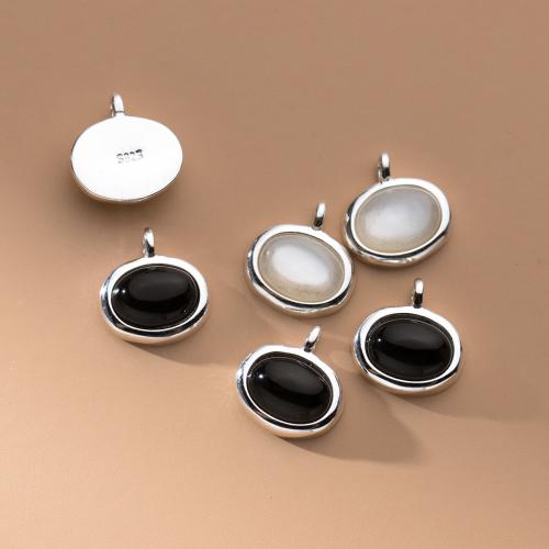 Sterling Silver Pendants, 925 Sterling Silver, with Synthetic Agate & Shell, plated, DIY Approx 1.3mm 