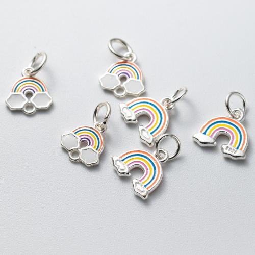 Sterling Silver Pendants, 925 Sterling Silver, Rainbow, plated, DIY & epoxy gel, silver color 