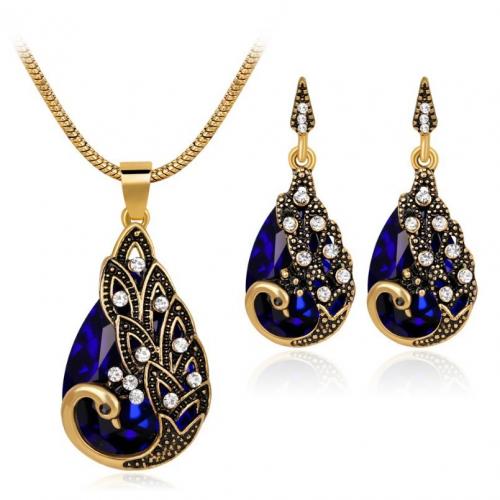 Rhinestone Zinc Alloy Jewelry Set, earring & necklace, 2 pieces & fashion jewelry & for woman & with rhinestone Approx 50 cm 