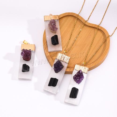 Gemstone Necklaces, Gypsum Stone, with Obsidian & Amethyst & Brass, Rectangle, gold color plated, fashion jewelry & Unisex 50mm Approx 45 cm 