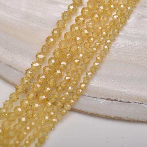 Cubic Zirconia Jewelry Beads, Round, DIY & faceted, yellow Approx 37-38 cm 