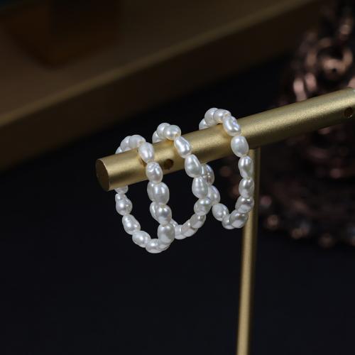 Cultured Freshwater Pearl Finger Ring, with Elastic Thread, Rice, fashion jewelry & elastic & Unisex, white, Pearl diameter 3-4mm,Ring diameter 17-20mm 