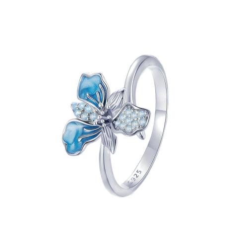 Sterling Silver Finger Ring, 925 Sterling Silver, with Opal, Fleur-de-lis, fashion jewelry & for woman & enamel, US Ring 