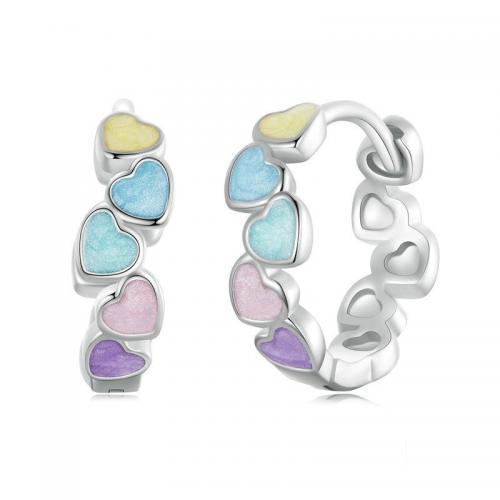 Sterling Silver Huggie Hoop Earring, 925 Sterling Silver, Heart, fashion jewelry & for woman & enamel Inner Approx 11mm 