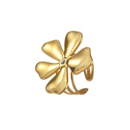 Stainless Steel Finger Ring, 304 Stainless Steel, Flower, 18K gold plated, fashion jewelry & for woman 
