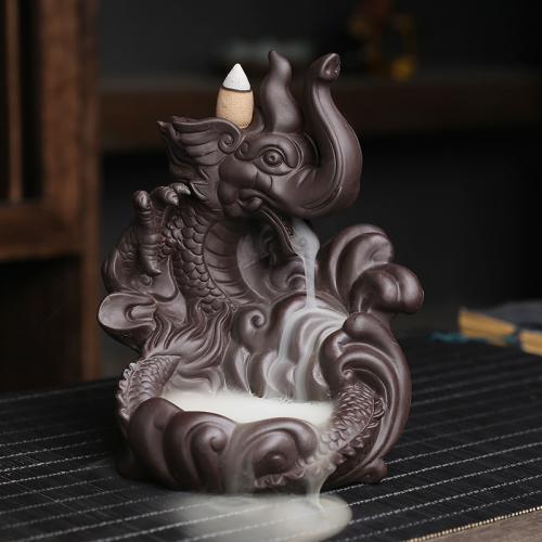 Incense Smoke Flow Backflow Holder Ceramic Incense Burner, Purple Clay, Elephant, handmade, for home and office & durable 