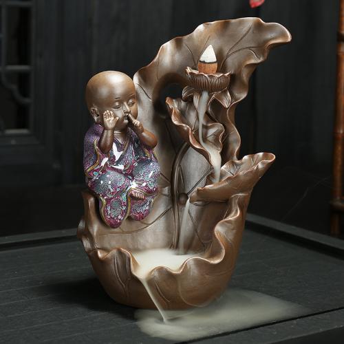 Incense Smoke Flow Backflow Holder Ceramic Incense Burner, Purple Clay, with Porcelain, handmade, for home and office & durable 