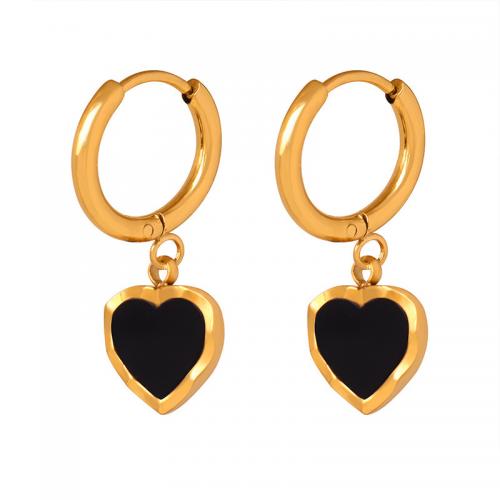 Titanium Steel Earrings, with Acrylic, Heart, 18K gold plated, fashion jewelry & for woman, golden 