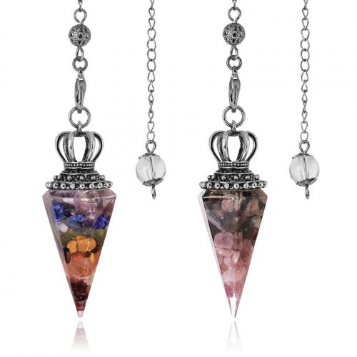 Gemstone Pendulum, with Resin, platinum color plated Approx 29.6 cm 