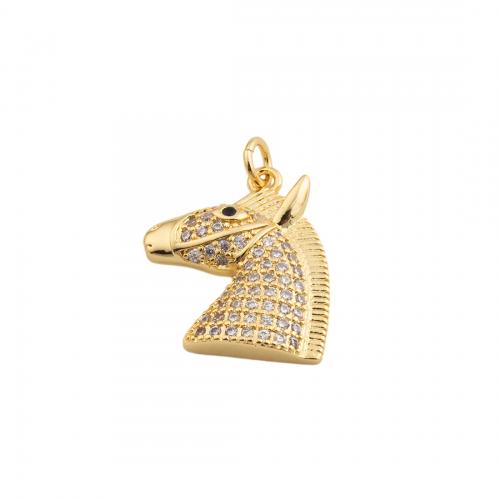 Cubic Zirconia Micro Pave Brass Pendant, Horse, fashion jewelry & Unisex & micro pave cubic zirconia, golden Approx 3.5mm 