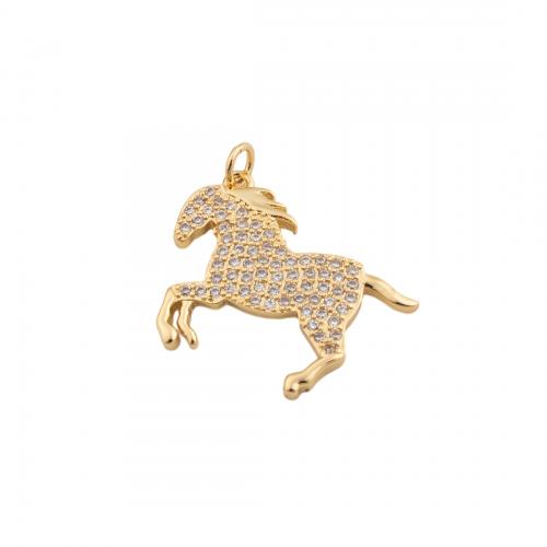 Cubic Zirconia Micro Pave Brass Pendant, Horse, fashion jewelry & Unisex & micro pave cubic zirconia, golden Approx 3mm 