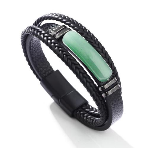 PU Leather Cord Bracelets, with Green Aventurine & Zinc Alloy, plated, Unisex .5 cm 
