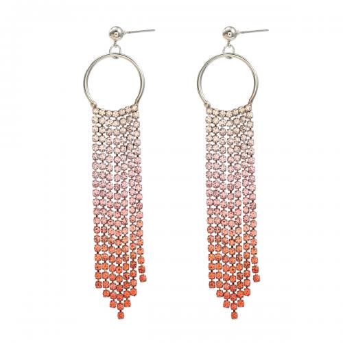 Zinc Alloy Rhinestone Stud Earring, fashion jewelry & for woman & with rhinestone, pink 