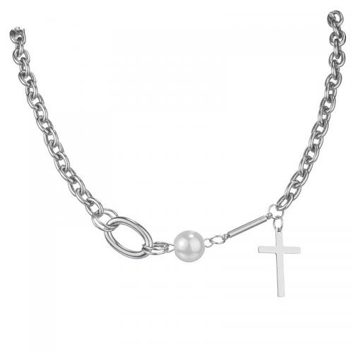 Edelstahl Schmuck Halskette, 304 Edelstahl, mit Kunststoff Perlen, poliert, Modeschmuck & für Frau, originale Farbe, Länge:ca. 38 cm, verkauft von PC