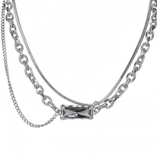Multi слой ожерелье, Нержавеющая сталь 304, с 6cm наполнитель цепи, полированный, Двойной слой & Женский & со стразами, оригинальный цвет, длина:Приблизительно 36 см, Приблизительно 38 см, продается PC