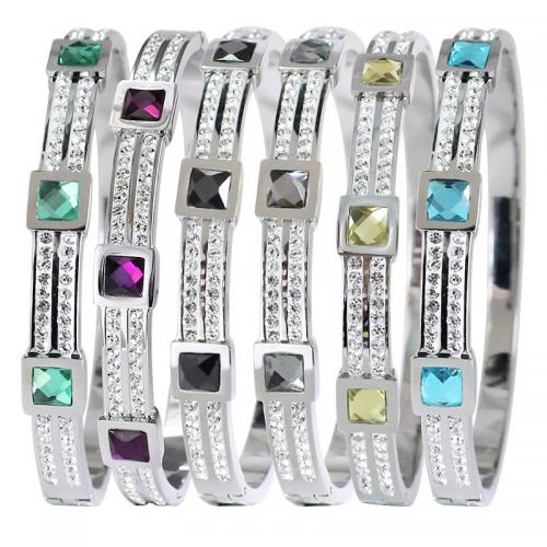 Stainless Steel Bangle, 304 Stainless Steel, plated, micro pave cubic zirconia & for woman Inner Approx 58mm 