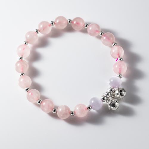 Sterling Silver Bracelets, 925 Sterling Silver, with Elastic Thread & Cats Eye & Crystal, handmade, for woman, pink Approx 16-25 cm 