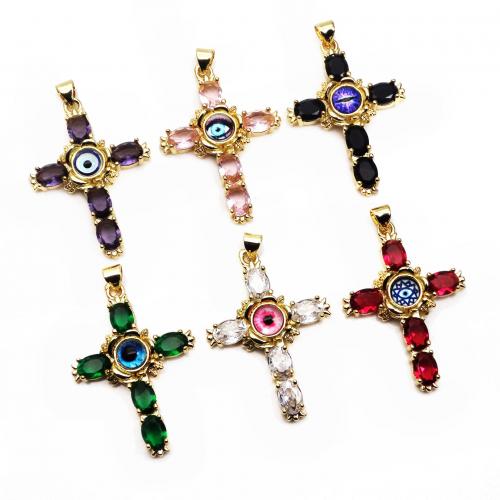 Fashion Evil Eye Pendant, Brass, with Resin Pearl, Cross, plated, DIY & micro pave cubic zirconia 