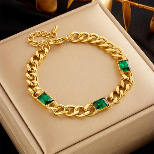 Bracelet en acier inoxydable, Acier inoxydable 304, avec strass, bijoux de mode & pour femme & avec strass, doré Environ 20 cm, Vendu par PC