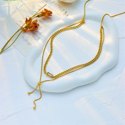 Collier de mode Multi couche, Acier inoxydable 304, Double couche & bijoux de mode & pour femme, doré, Vendu par PC
