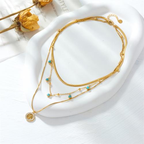 Fashion Multi Layer Necklace, 304 Stainless Steel, with Synthetic Turquoise, fashion jewelry & multilayer & for woman, golden 