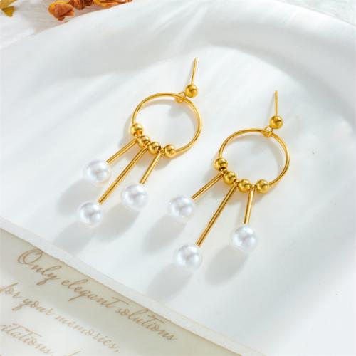 Edelstahl Tropfen Ohrring, 304 Edelstahl, mit Kunststoff Perlen, Modeschmuck & für Frau, goldfarben, 55mm, verkauft von Paar