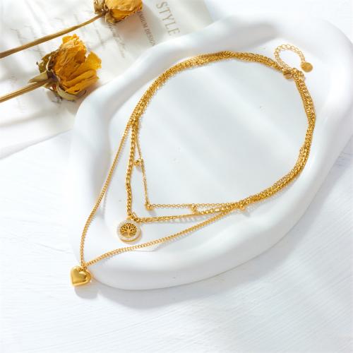 Multi слой ожерелье, Нержавеющая сталь 304, ювелирные изделия моды & многослойный & Женский, Золотой, продается PC
