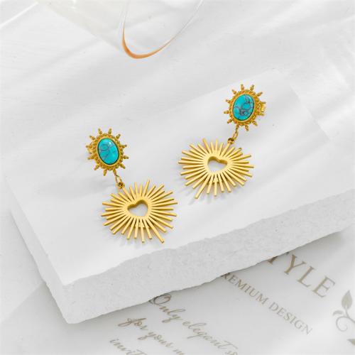 Stainless Steel Drop Earring, 304 Stainless Steel, with Synthetic Turquoise, fashion jewelry & for woman, golden, 45mm 