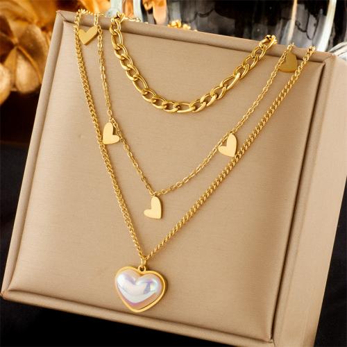 Fashion Multi Layer Necklace, 304 Stainless Steel, fashion jewelry & multilayer & for woman, golden 
